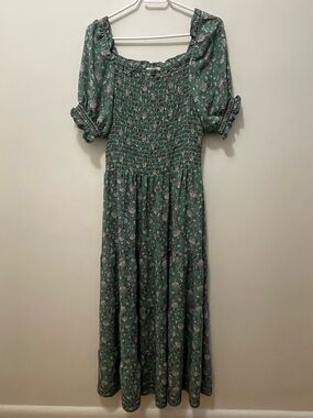 Max Studio Green Floral Smocked Maxi Summer Dress